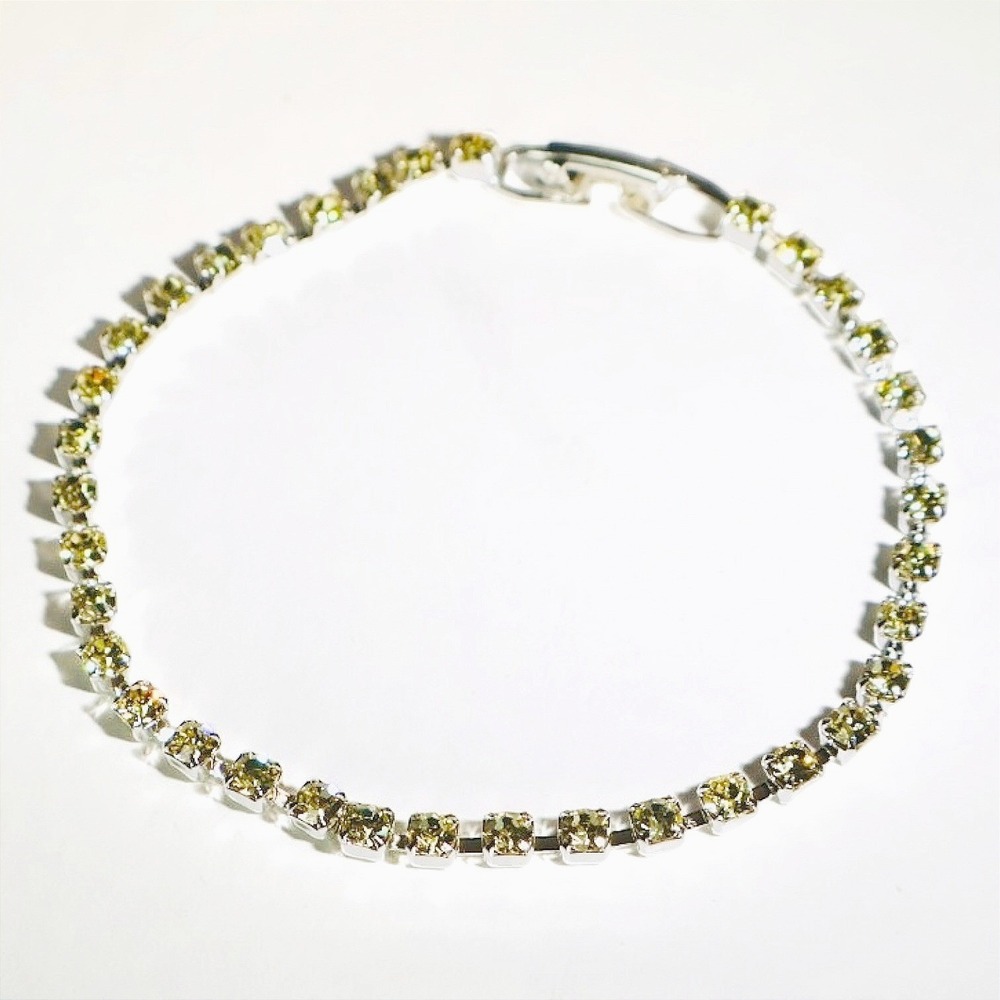 Swarovski Crystal Tennis Bracelet Yellow Champagne Silver Tone 7.5" Excellent